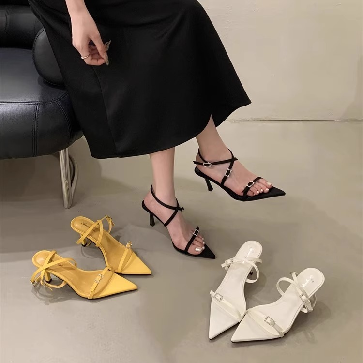 Elegant High Heel Sandals for Women - Pointed Toe Open Toe Strappy Roman Style Summer Shoes