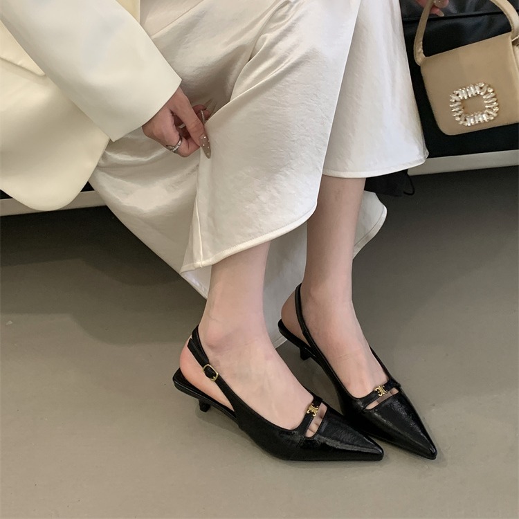 Fortune One Foot Covered Toe Sandals Women 2025 Spring Summer French Elegant High Heels Evening Style Gold Buckle Pointed Toe Shoes - Image 4