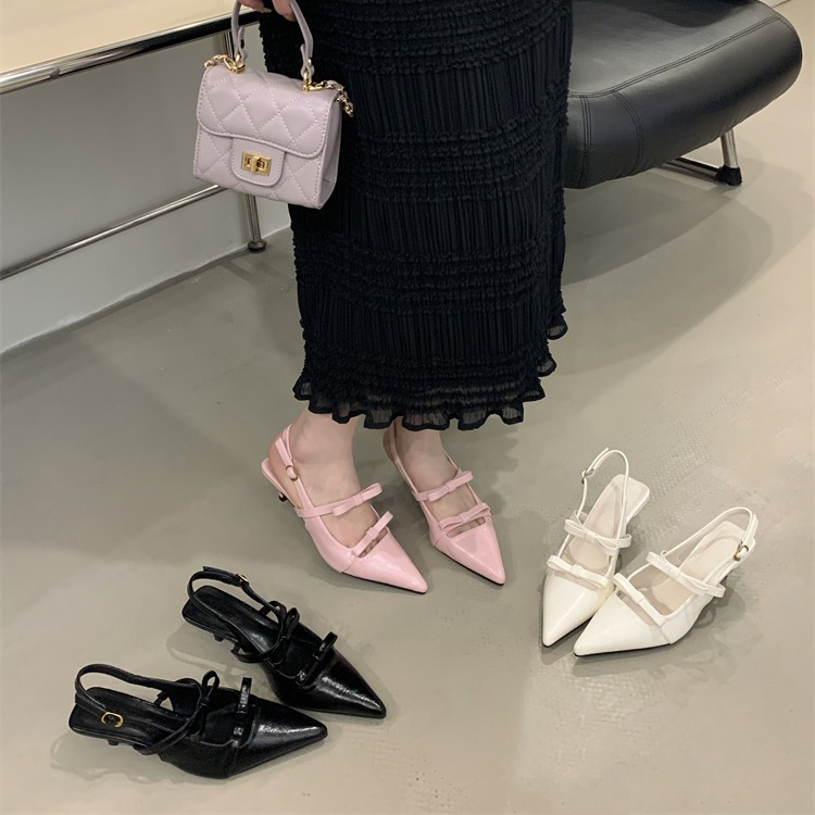 Fortune One Foot French Pointed Bow Backless Women's Shoes 2025 Spring Summer New Flat Heel Closed Toe Sandals