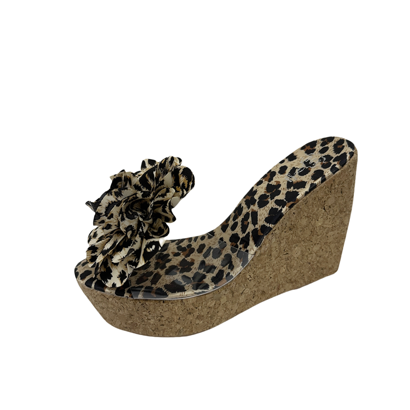 French Design Leopard Print Wedge Heel Slippers for Women Summer Outdoor Waterproof Platform Thick Sole Transparent Sandals - Image 5