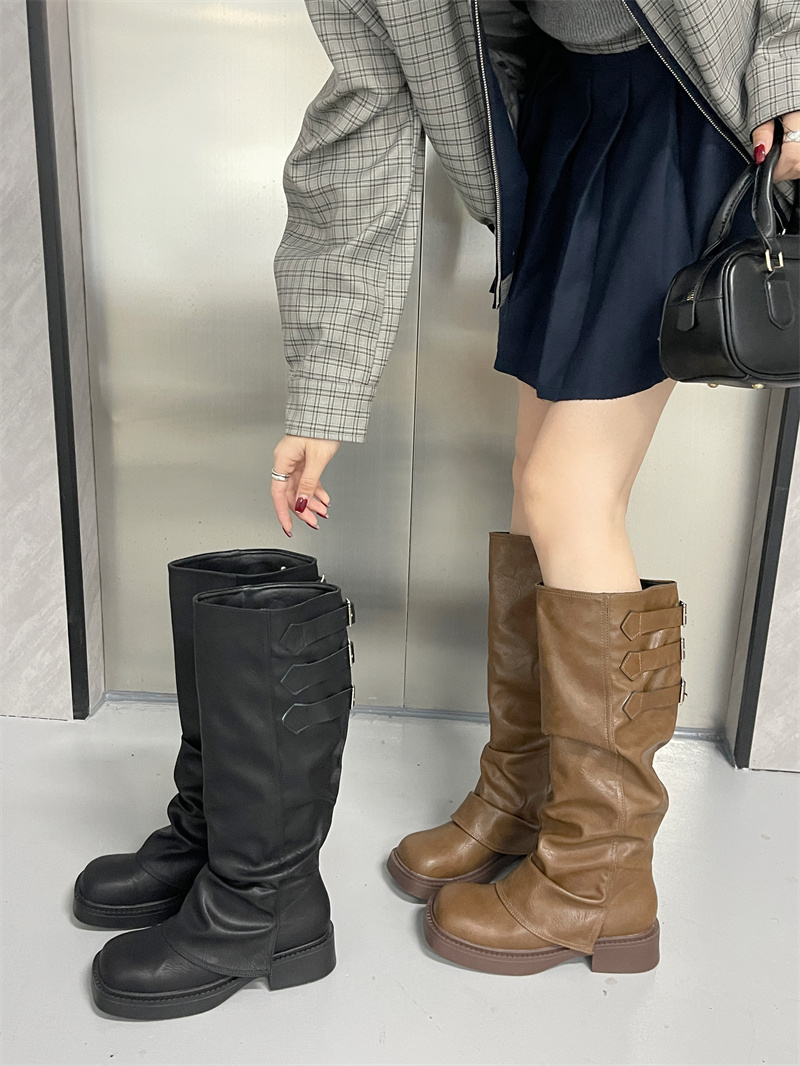 Maillard Tube Boots Chunky Retro Riding Boots Women 2025 Autumn Winter New Style Versatile Slim Brown Stacked Boots