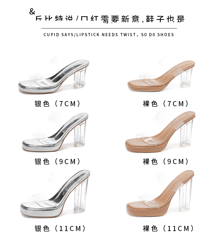 Women's Summer Transparent High Heel Slippers with Platform Chunky Heel