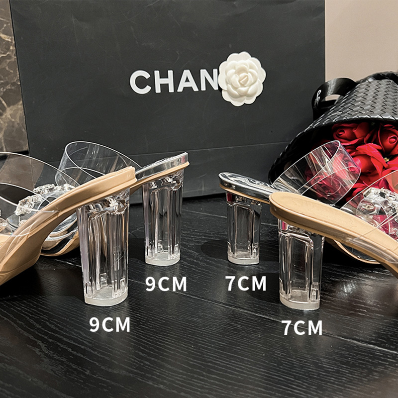 Women's Transparent High Heel Slippers Summer New Platform One-Band Ultra High Heel Crystal Thick Heel Sandals - Image 3
